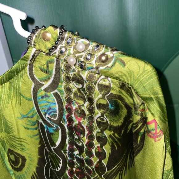 GOLD COAST Mumu House Dress OS One Size Beach Cover-Up Beaded PEACOCK print -NWT - Picture 12 of 12